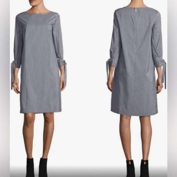 NWOT Lafayette 148 Large Shift Dress Silk Bow Cottagecore Dark Gray Cocktail - Picture 1 of 12
